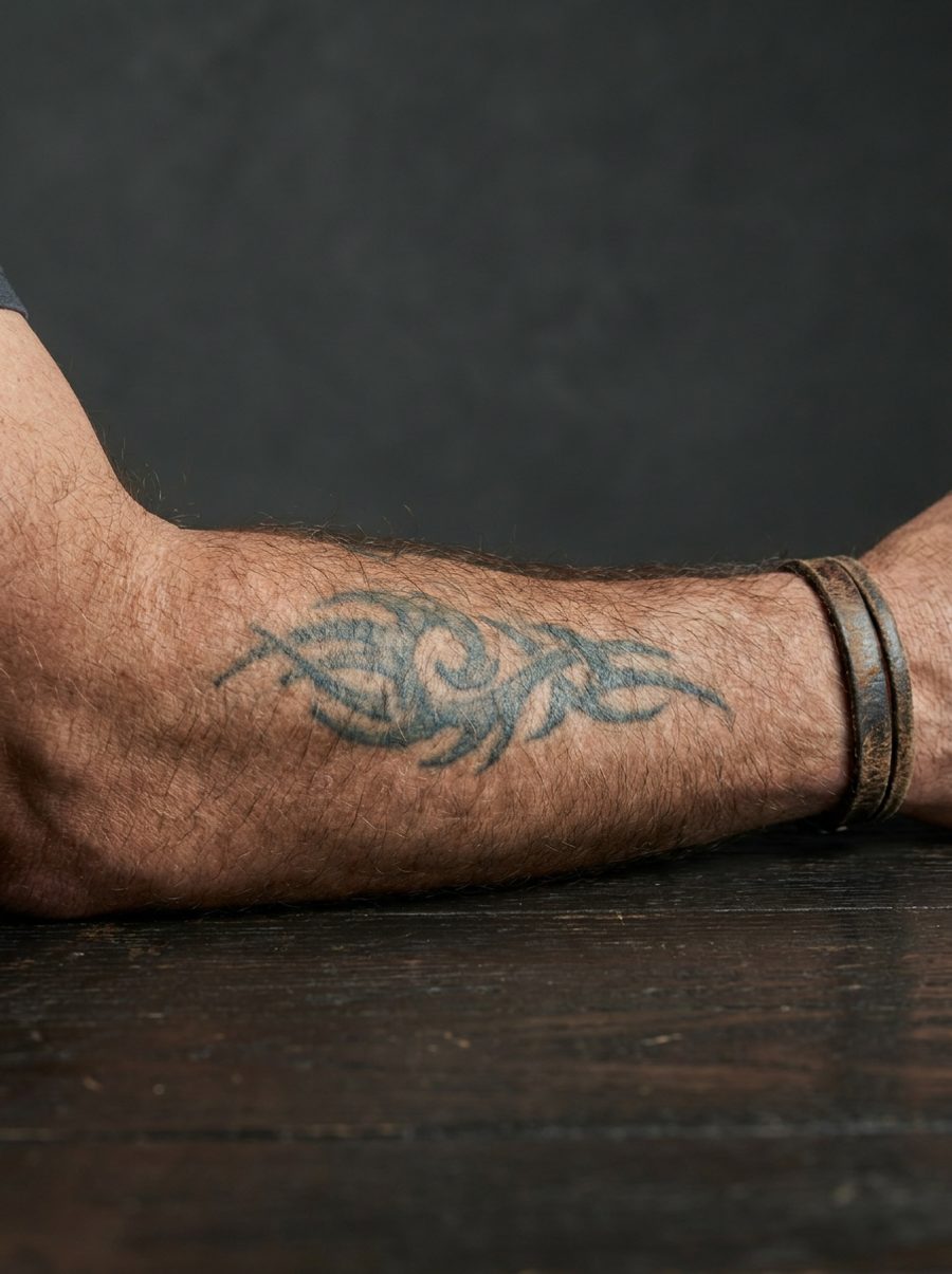 Old faded tattoo before cover-up
